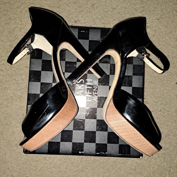 Saks Fifth Ave Black Patent Heels - Picture 2 of 5
